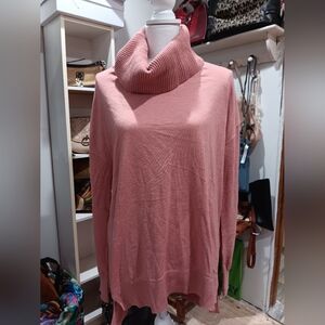 Loft , LARGE , pink , COWL NECK , long sleeved EUC